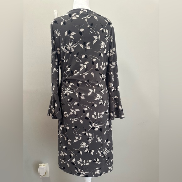 Lauren Ralph Lauren Ruched Dress Sz 12 long bell sleeve Side Ruched Career gray - Picture 4 of 8